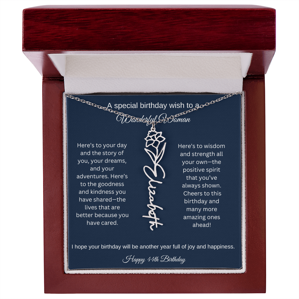 44th Birthday Gift Idea - Flower Name Necklace