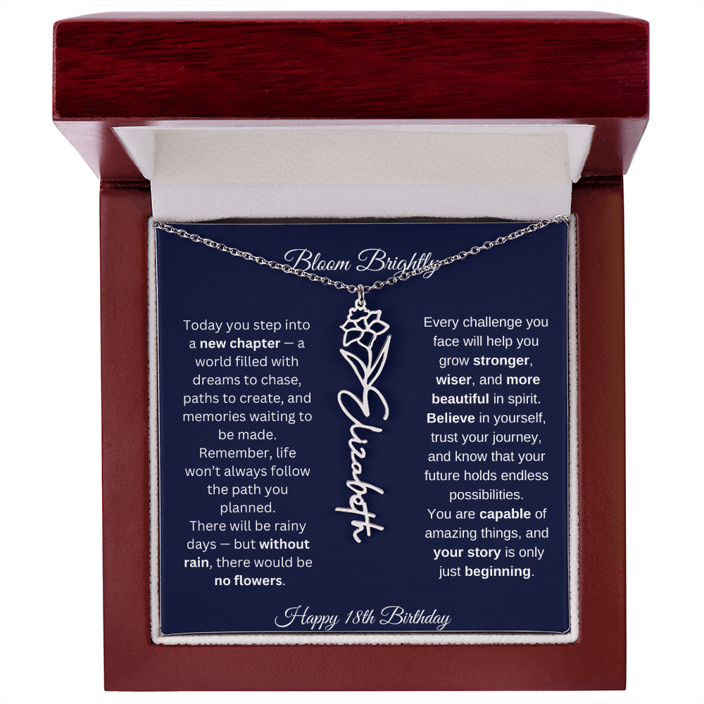 Bloom Brightly - Happy 18th Birthday - Flower Name Necklace