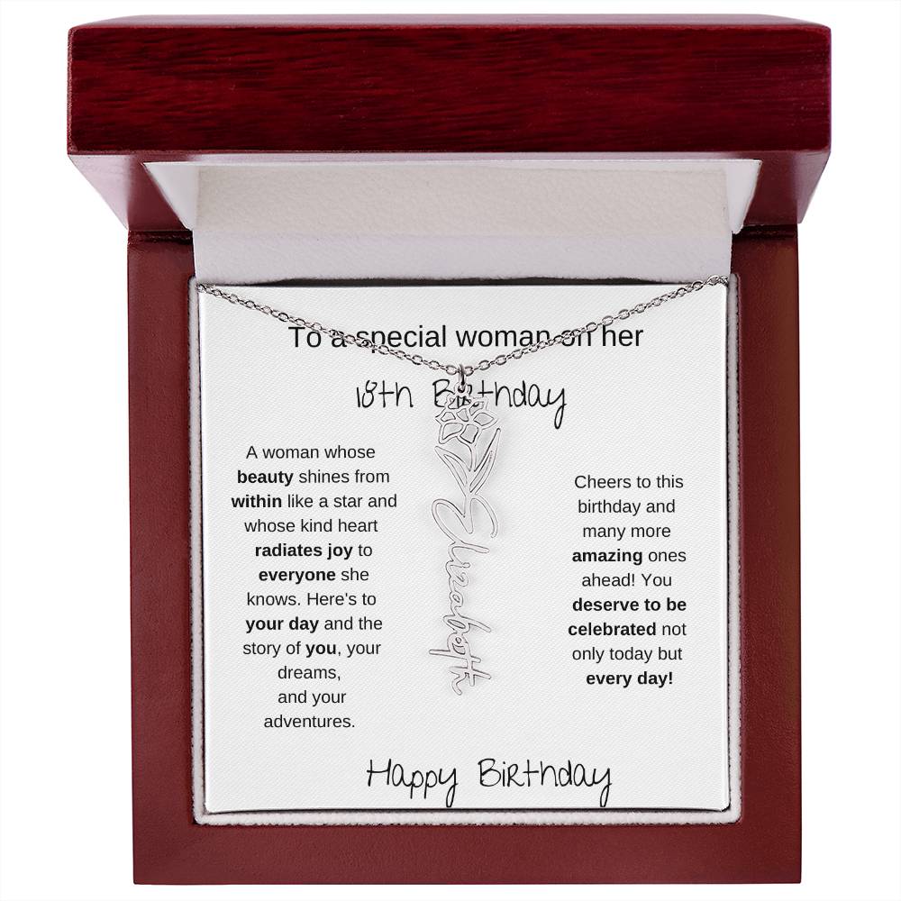 To A Special Women On Her 18th Birthday - Flower Name Necklace