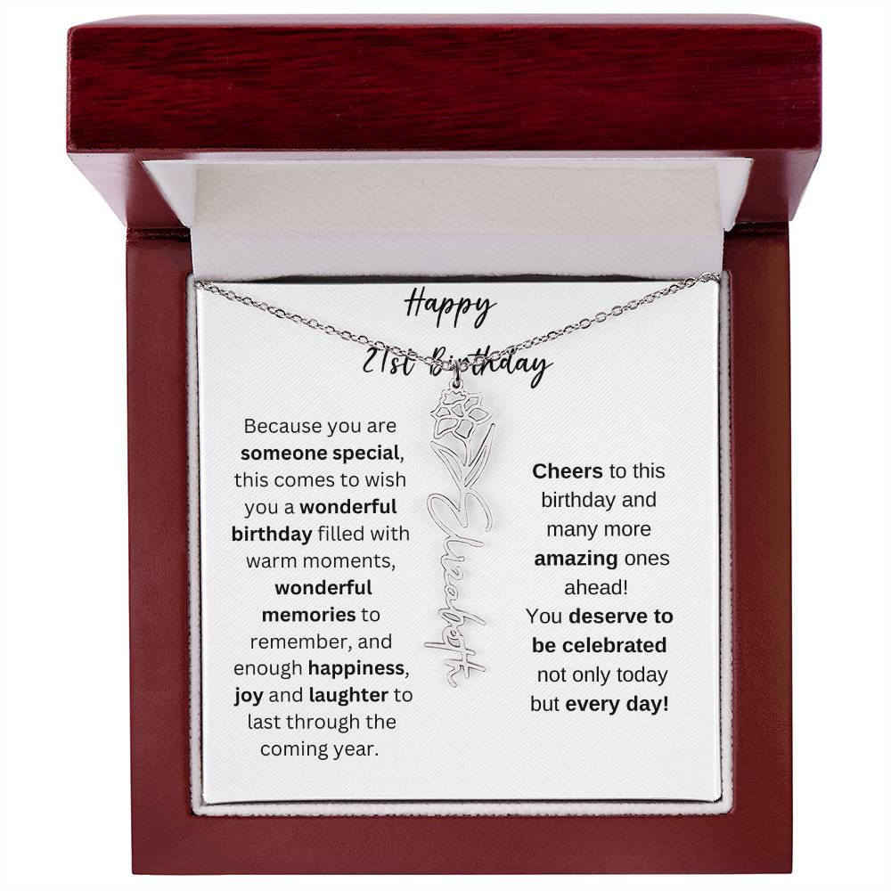 Happy 21st Birthday - Flower Name Necklace