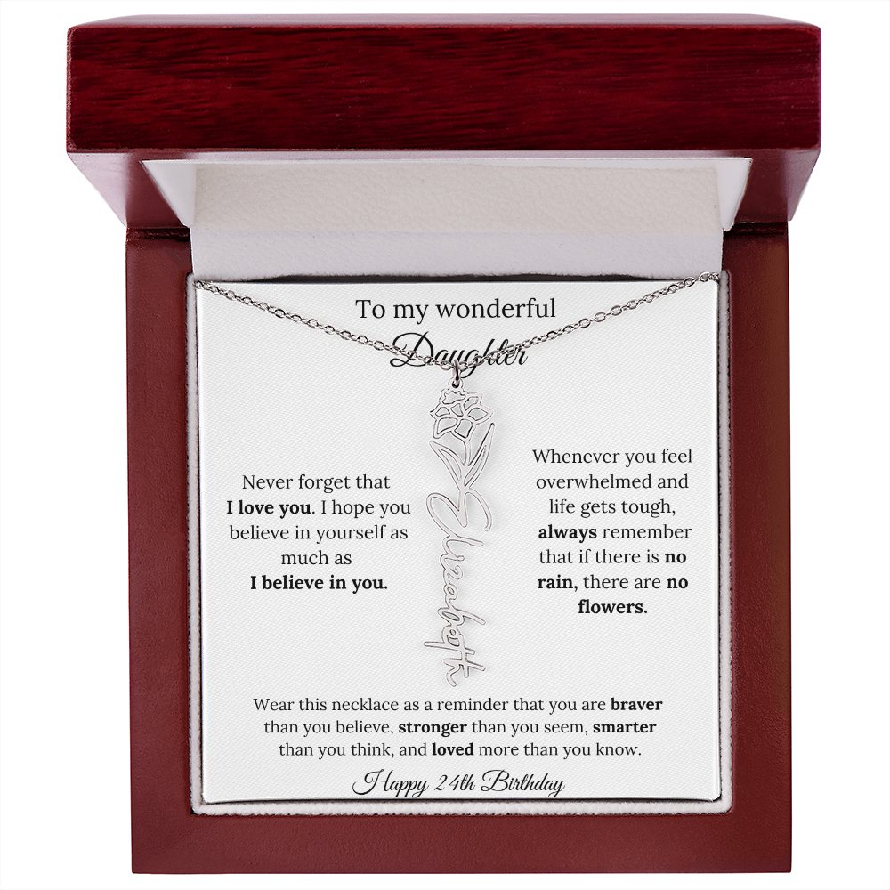 Daughter Jewelry 24th Birthday Gift - Flower Name Necklace