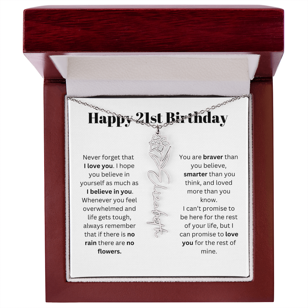 21st Personalized Birthday Gift for Her - Flower Name Necklace