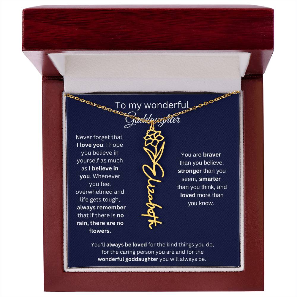 To My Wonderful Goddaughter - I Love You - Flower Name Necklace