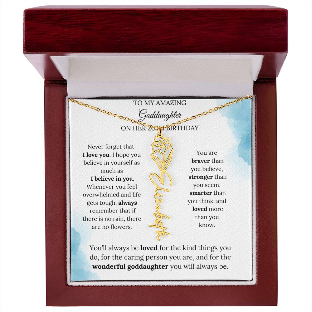 Birth Month Flower Name Necklace for My Goddaughter's 20th Birthday