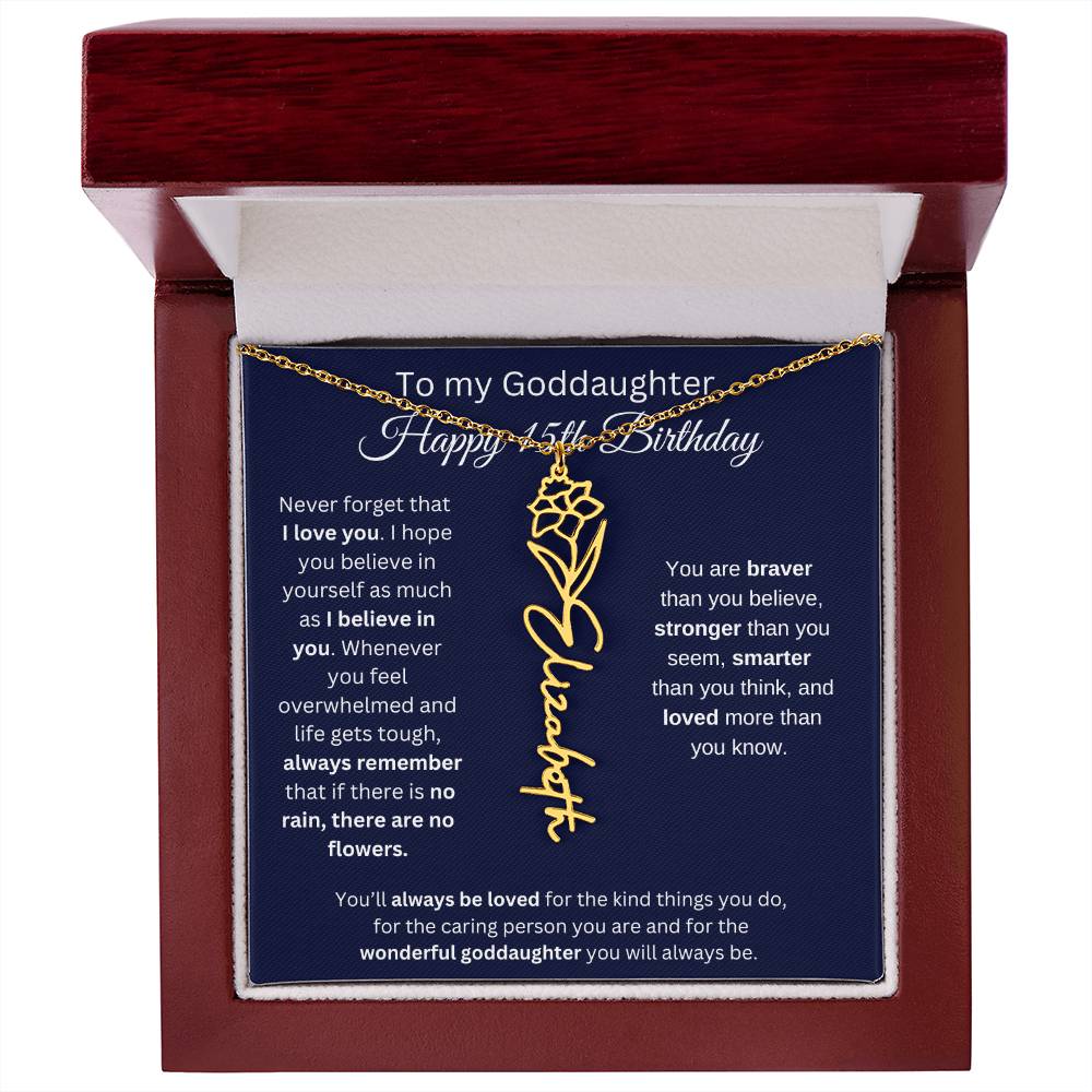 To My Goddaughter - Happy 15th Birthday - Flower Name Necklace
