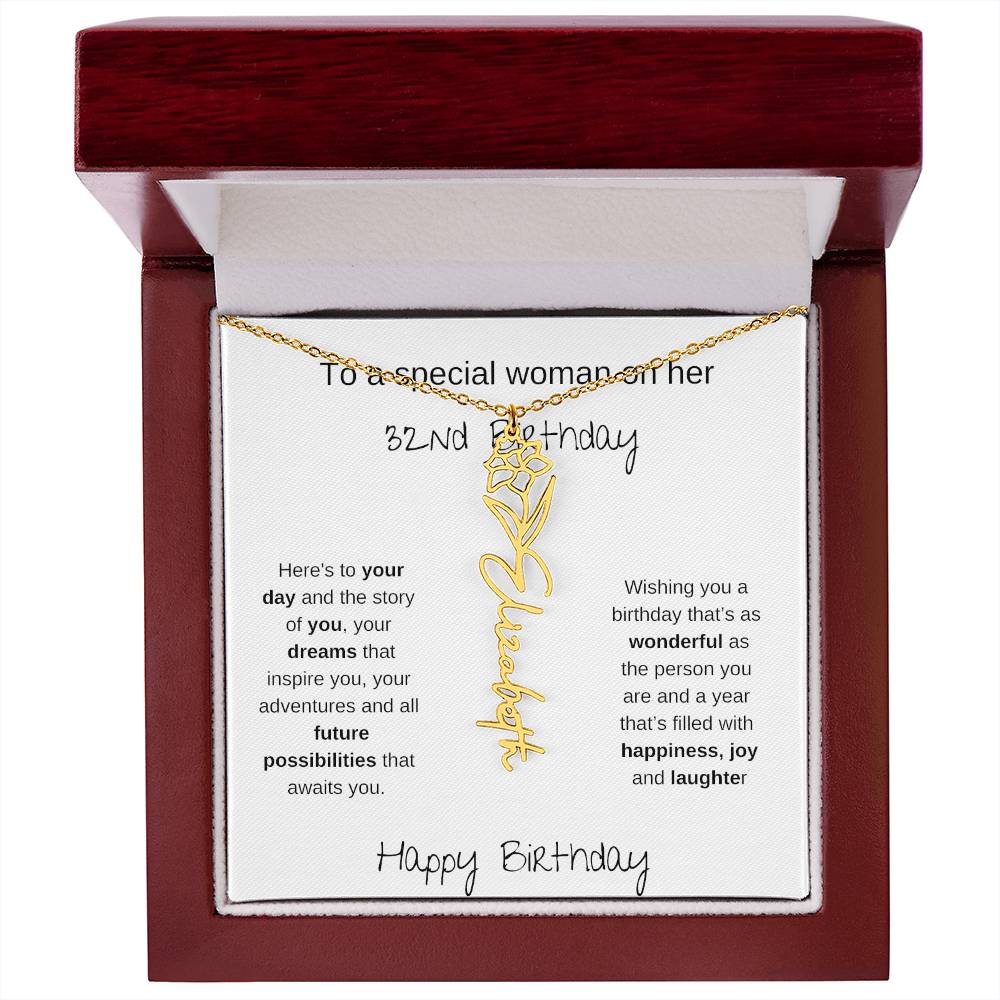 A Special Woman 32nd Birthday | Flower Name Necklace