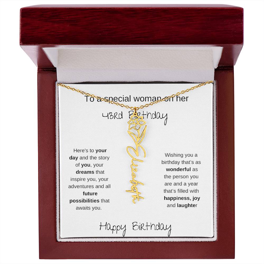 A Special Woman 43rd Birthday | Flower Name Necklace