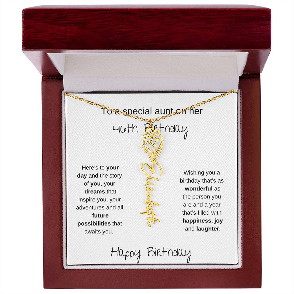 To A Special Aunt On Her 46th Birthday | Flower Name Necklace