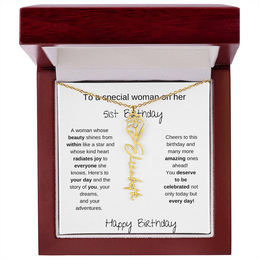 To A Special Women On Her 51st Birthday - Flower Name Necklace