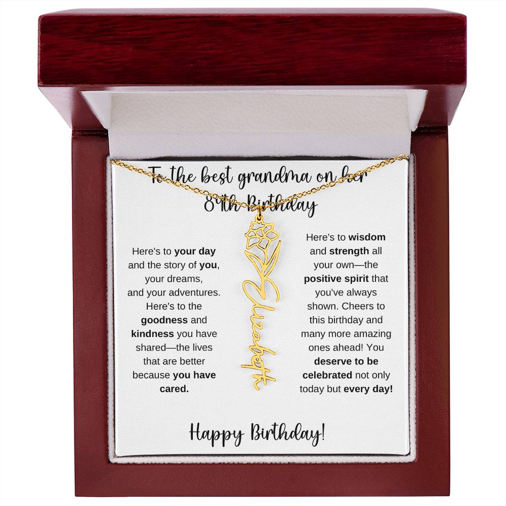 To The Best Grandma - Happy 84th Birthday | Flower Name Necklace
