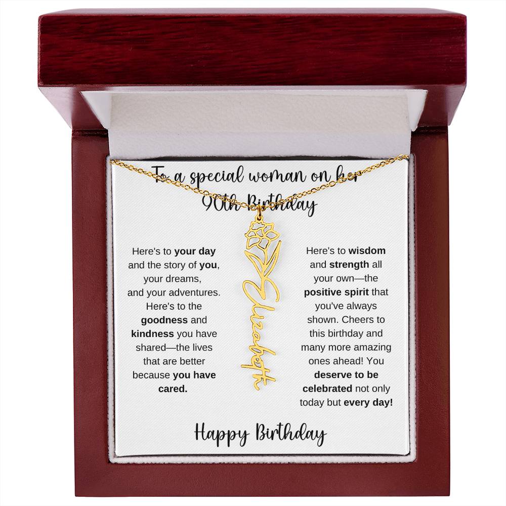 90th Birthday - Flower Name Necklace