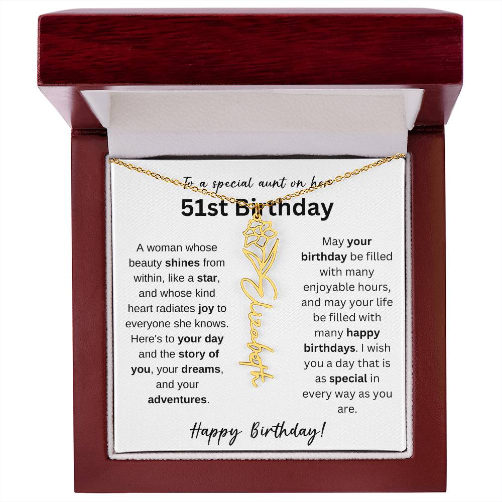 To A Special Aunt Happy 51st Birthday - Flower Name Necklace