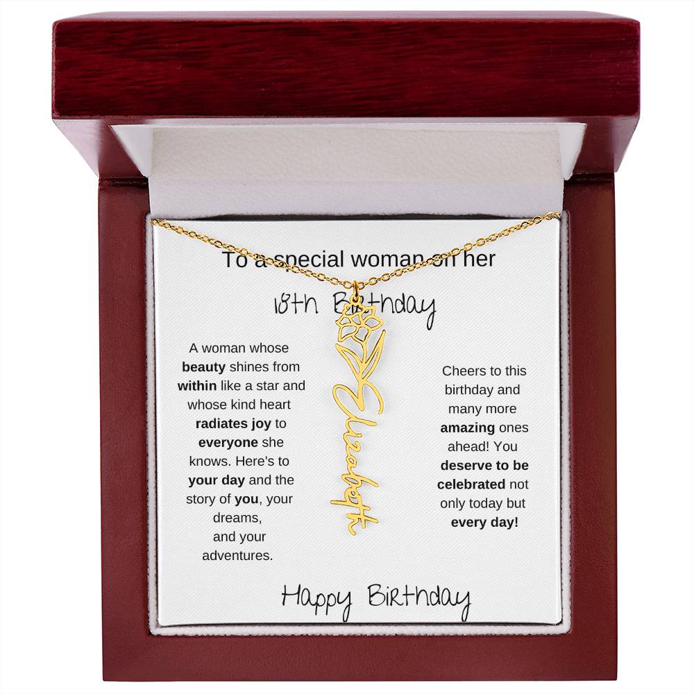 To A Special Women On Her 18th Birthday - Flower Name Necklace
