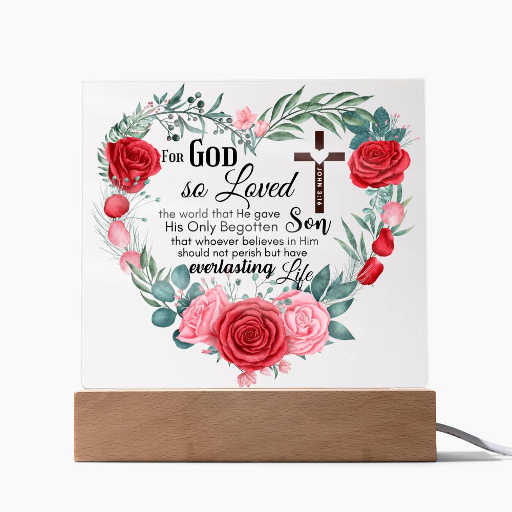 Bible Verse Art - John 3:16 - Square Acrylic Plaque