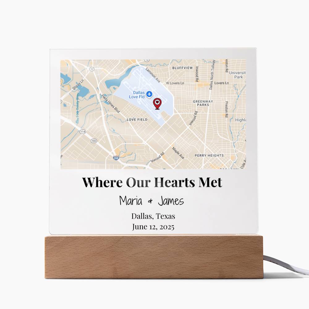Personalized Where Our Hearts Met Map Acrylic Plaque Dallas Texas 3