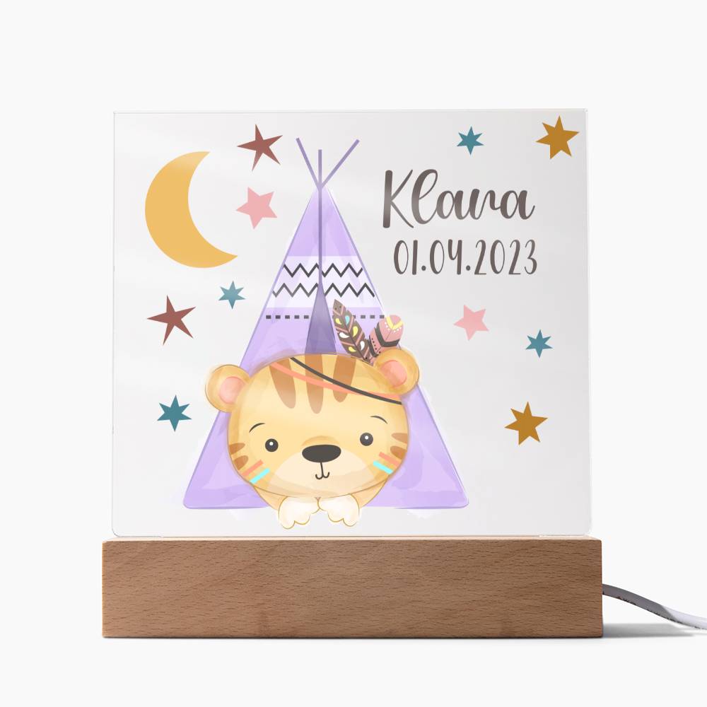 Night Light Personalized With Name And Date - Acrylic Square Plaque