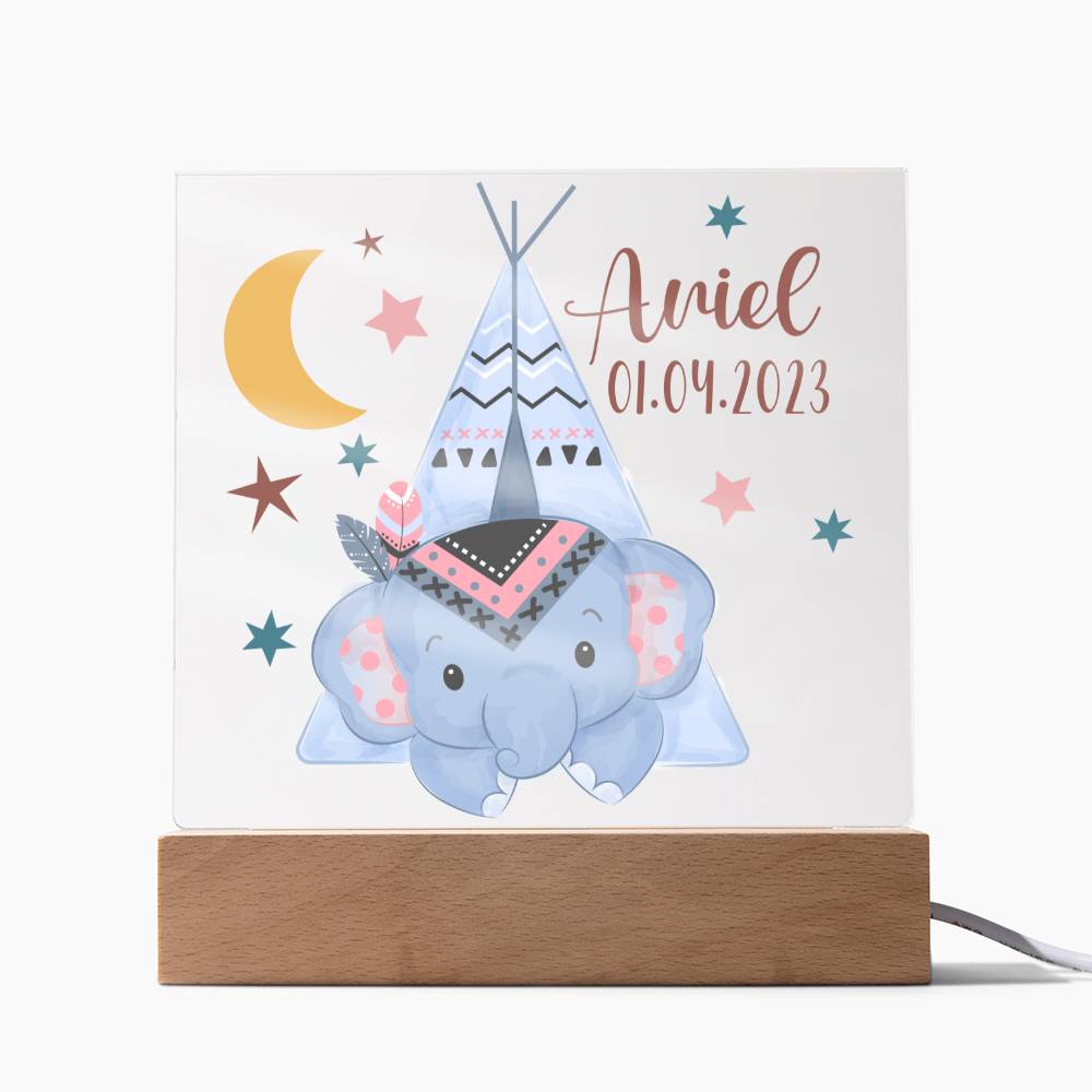 Night Light Personalized With Name And Date - Acrylic Square Plaque