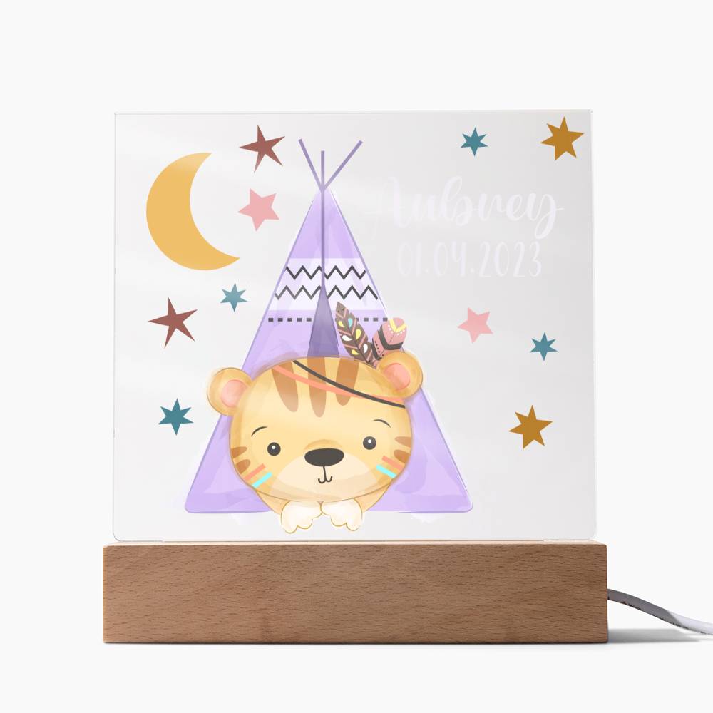 Night Light Personalized With Name And Date - Acrylic Square Plaque