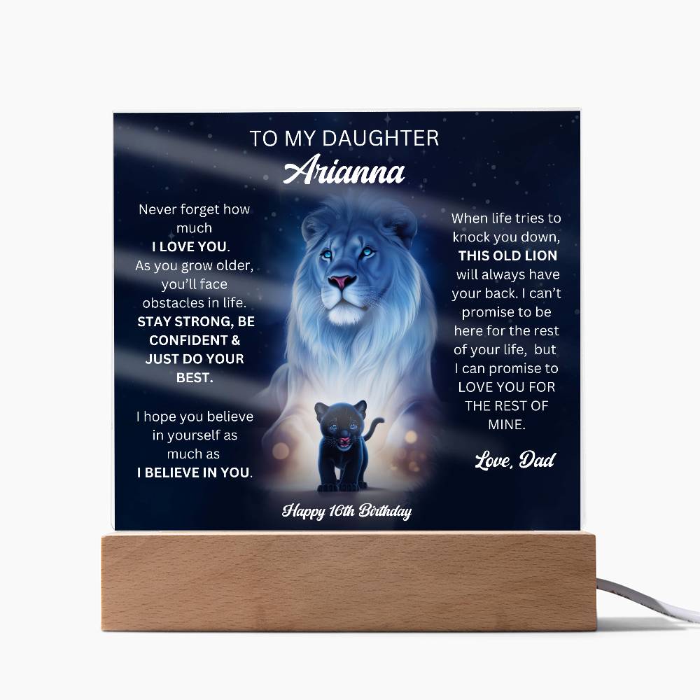 Dad To Daughter 16th Birthday Gift - Acrylic Square Plaque