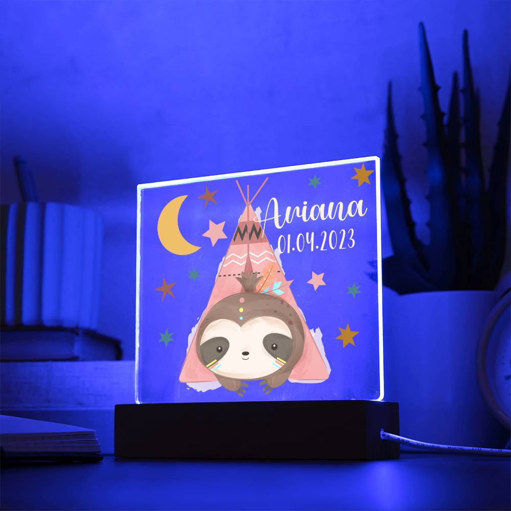 Night Light Personalized With Name And Date - Acrylic Square Plaque