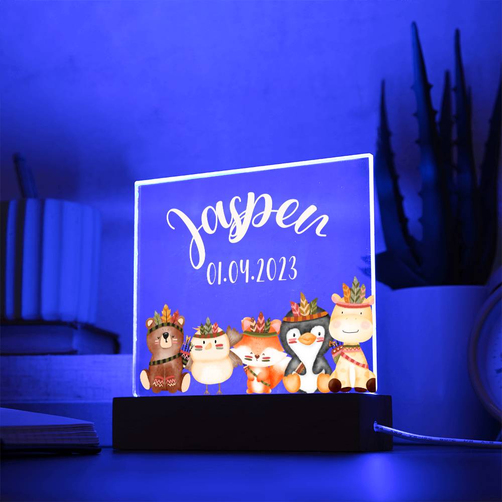 Night Light Personalized With Name And Date - Acrylic Square Plaque