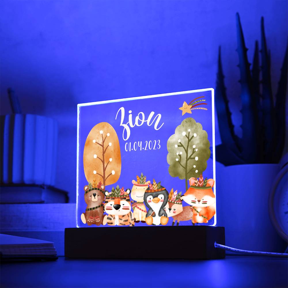 Night Light Personalized With Name And Date - Acrylic Square Plaque
