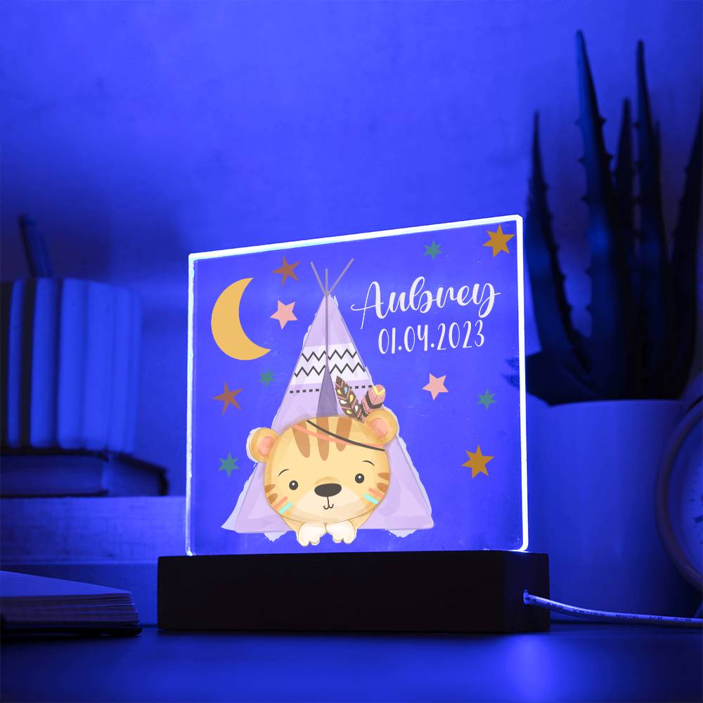 Night Light Personalized With Name And Date - Acrylic Square Plaque