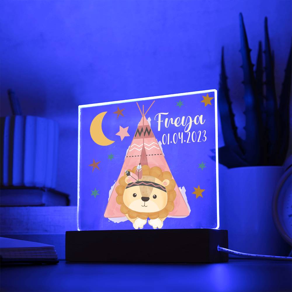 Night Light Personalized With Name And Date - Acrylic Square Plaque