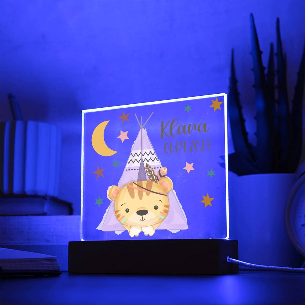 Night Light Personalized With Name And Date - Acrylic Square Plaque