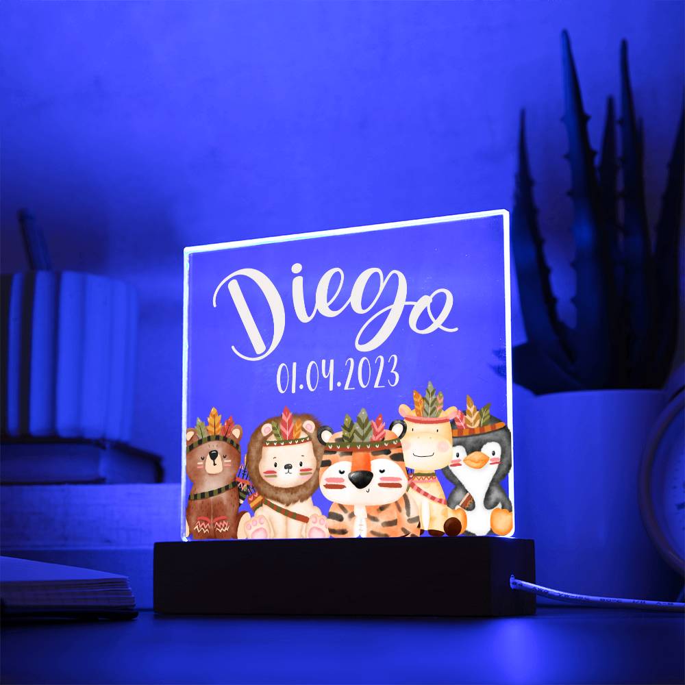 Nachtlicht Personalisiert Mit Namen und Datum - Acrylic Square Plaque
