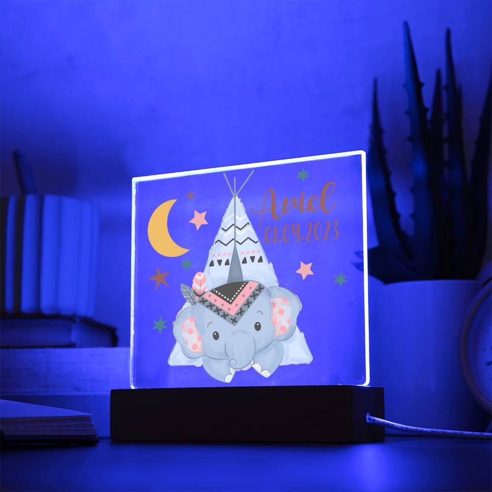 Night Light Personalized With Name And Date - Acrylic Square Plaque