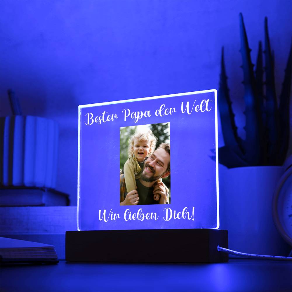 Personalisiertes Foto Bild LED Holz Stand Licht Lampe - Acrylic Square Plaque