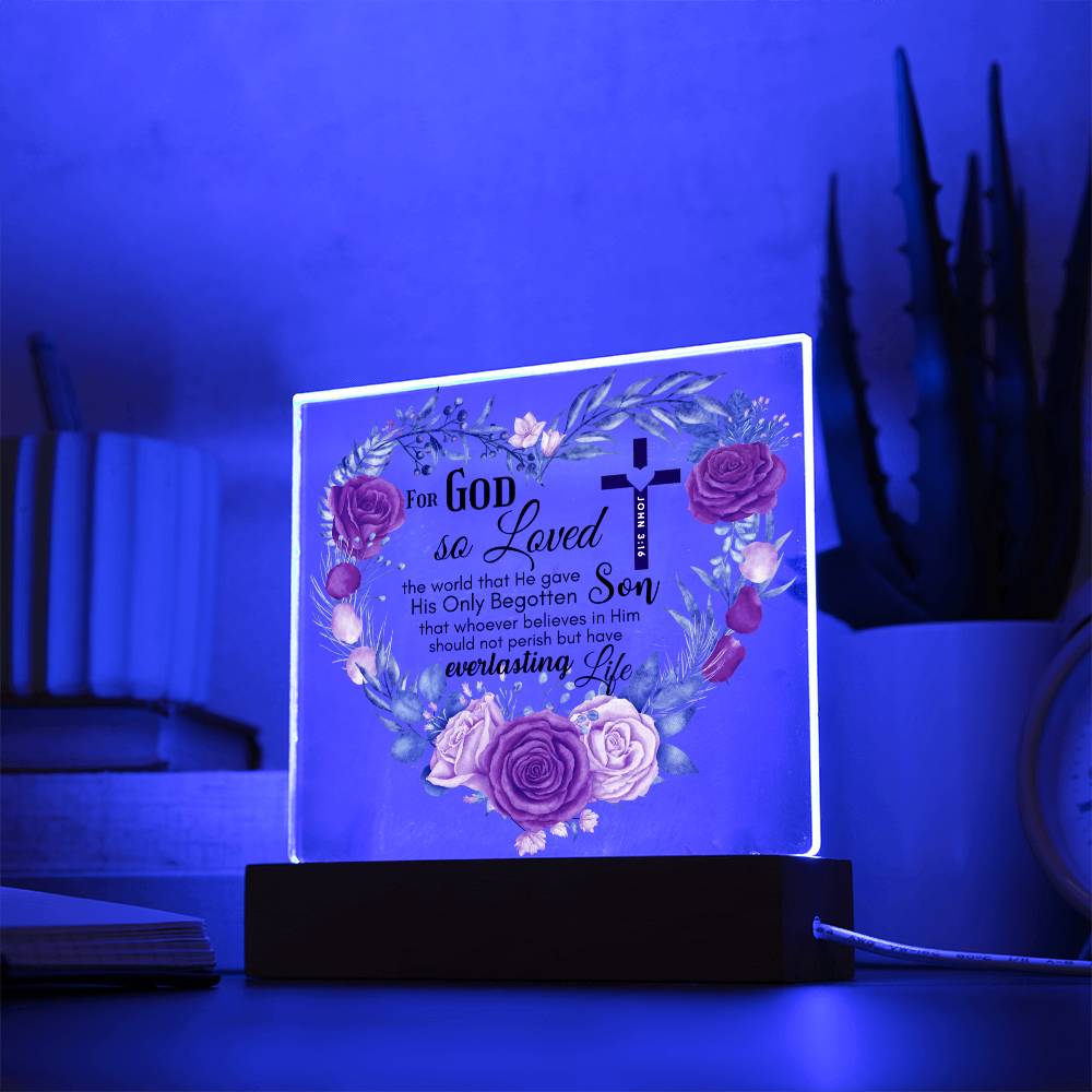 Bible Verse Art - John 3:16 - Square Acrylic Plaque