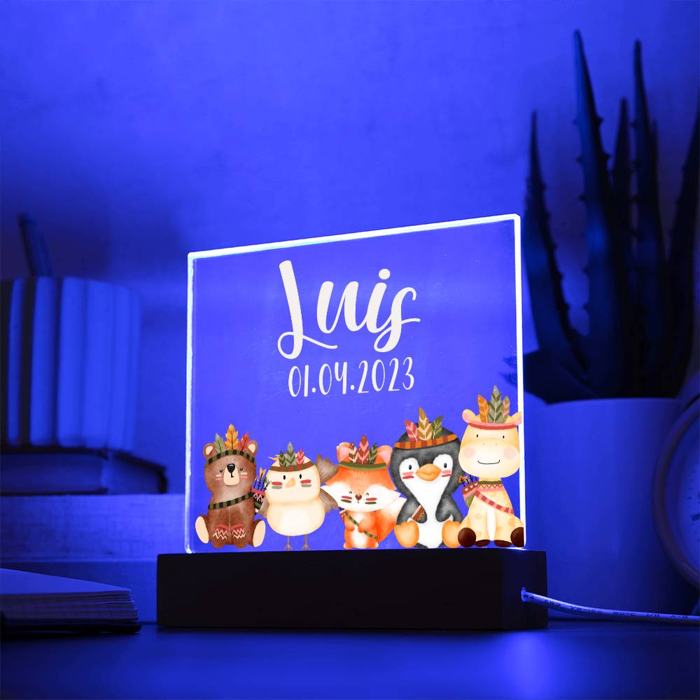 Nachtlicht Personalisiert Mit Namen und Datum - Acrylic Square Plaque