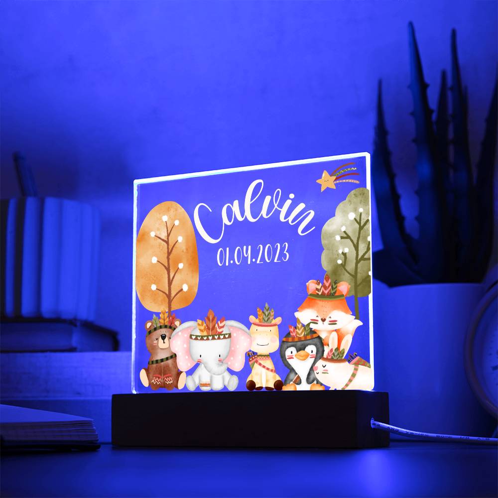 Night Light Personalized With Name And Date - Acrylic Square Plaque