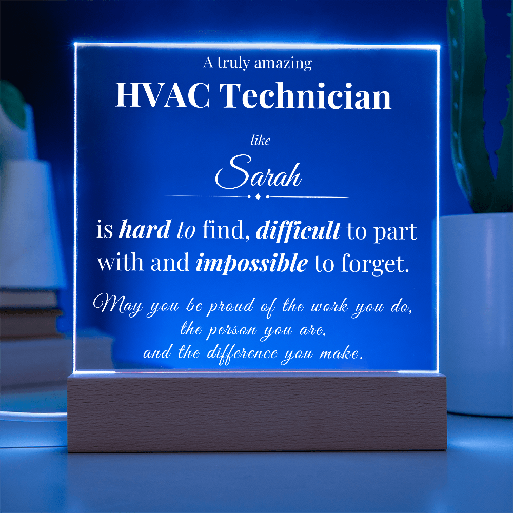 Custom HVAC Technician Desk Name Plate - Personalized Acrylic Plaque with LED Base