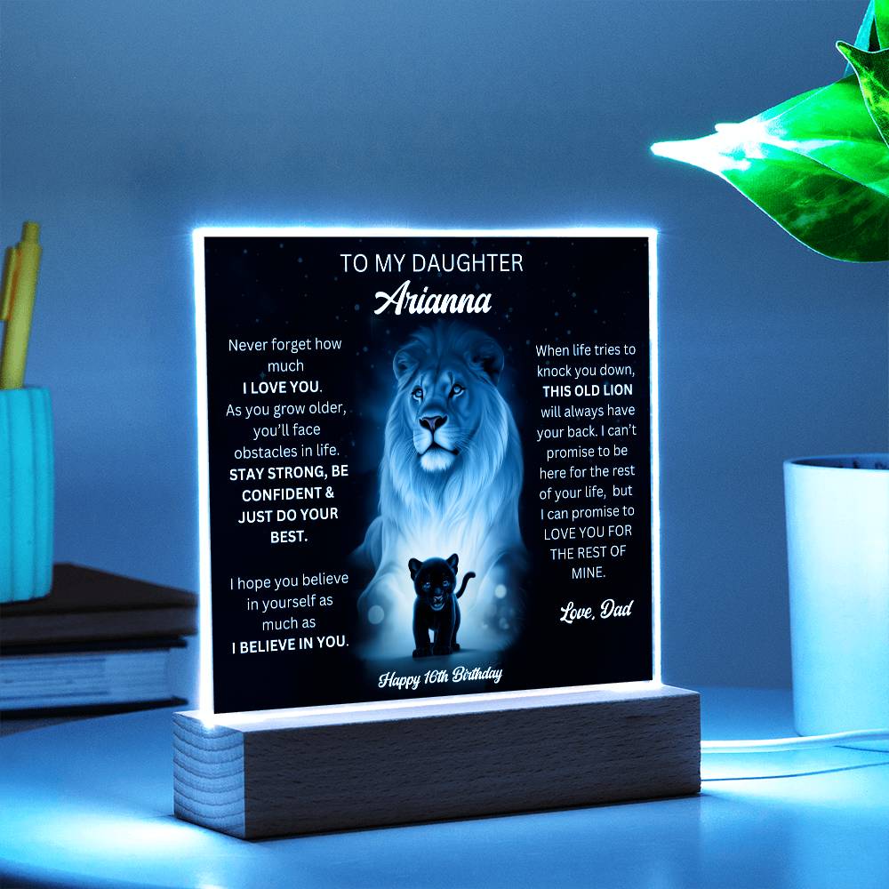 Dad To Daughter 16th Birthday Gift - Acrylic Square Plaque