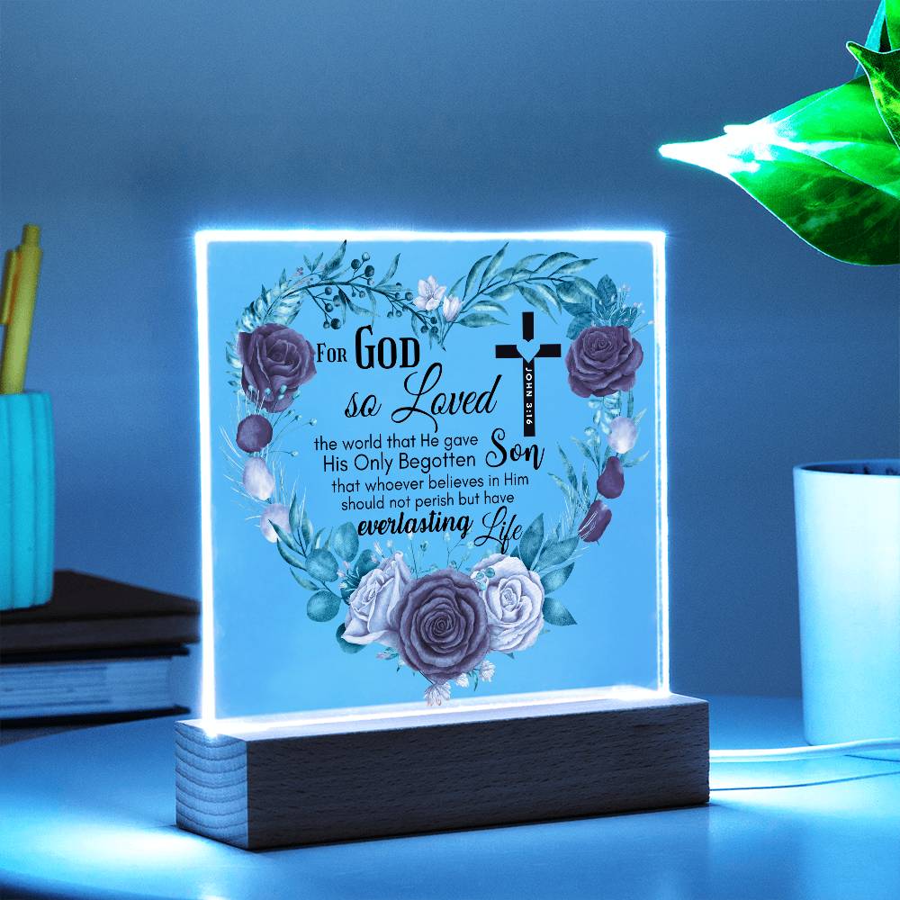 Bible Verse Art - John 3:16 - Square Acrylic Plaque
