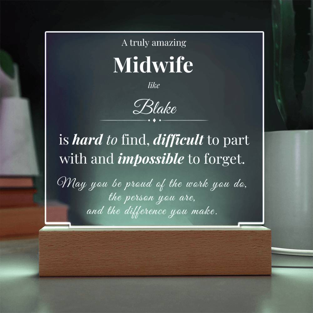 Personalized Acrylic Square Plaque for Midwife