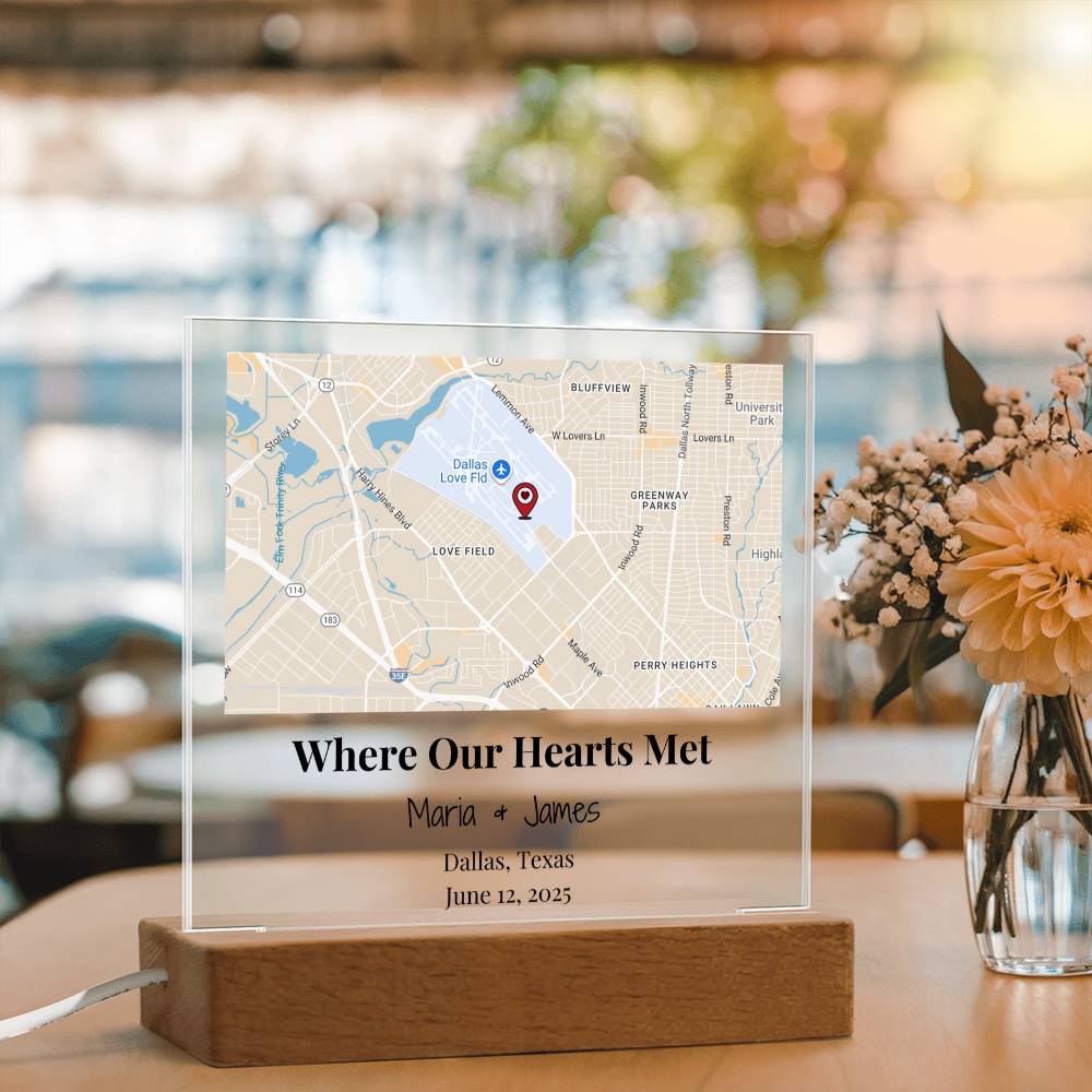 Personalized Where Our Hearts Met Map Acrylic Plaque Dallas Texas 3