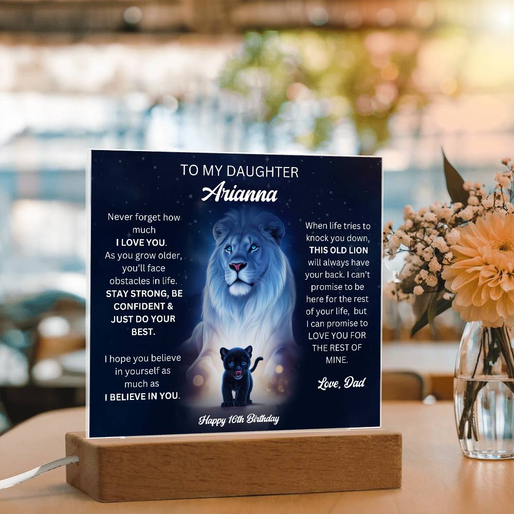 Dad To Daughter 16th Birthday Gift - Acrylic Square Plaque