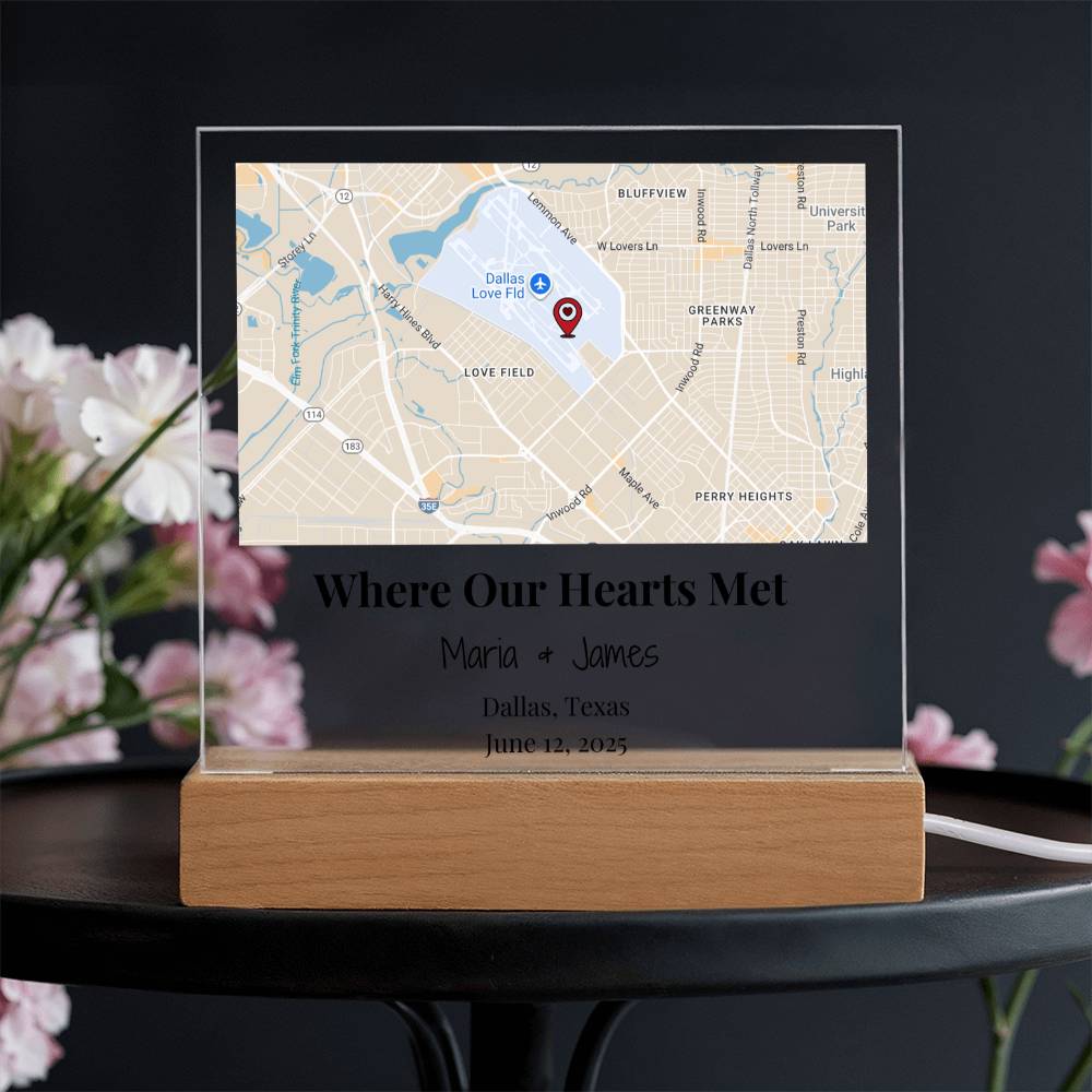 Personalized Where Our Hearts Met Map Acrylic Plaque Dallas Texas 3