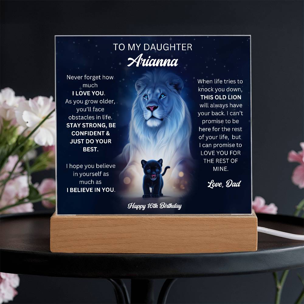 Dad To Daughter 16th Birthday Gift - Acrylic Square Plaque