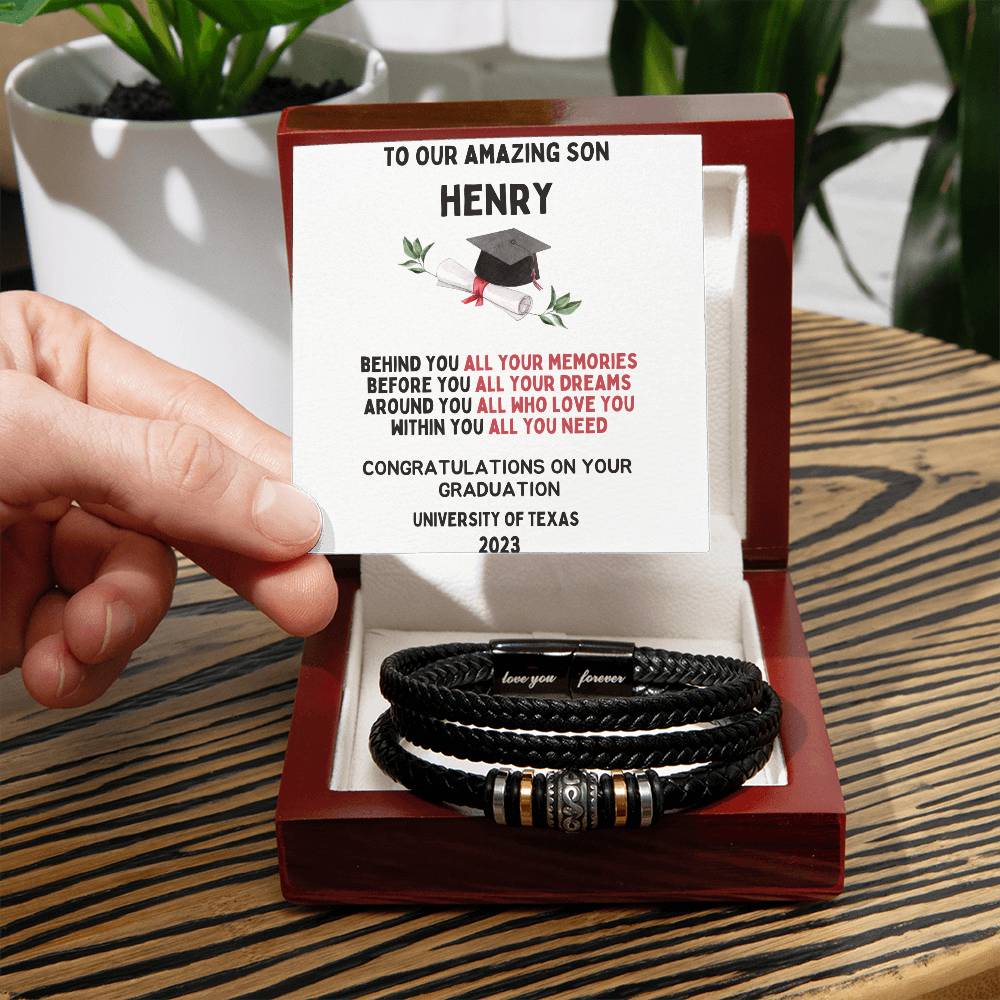 To Our Amazing Son - Congratulations On Your Graduation - Love You Forever Bracelet