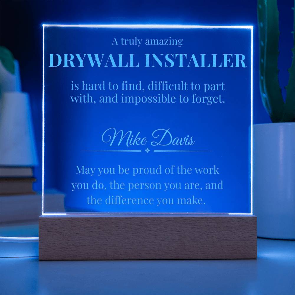 Drywall Installer Engraved Acrylic Square Plaque