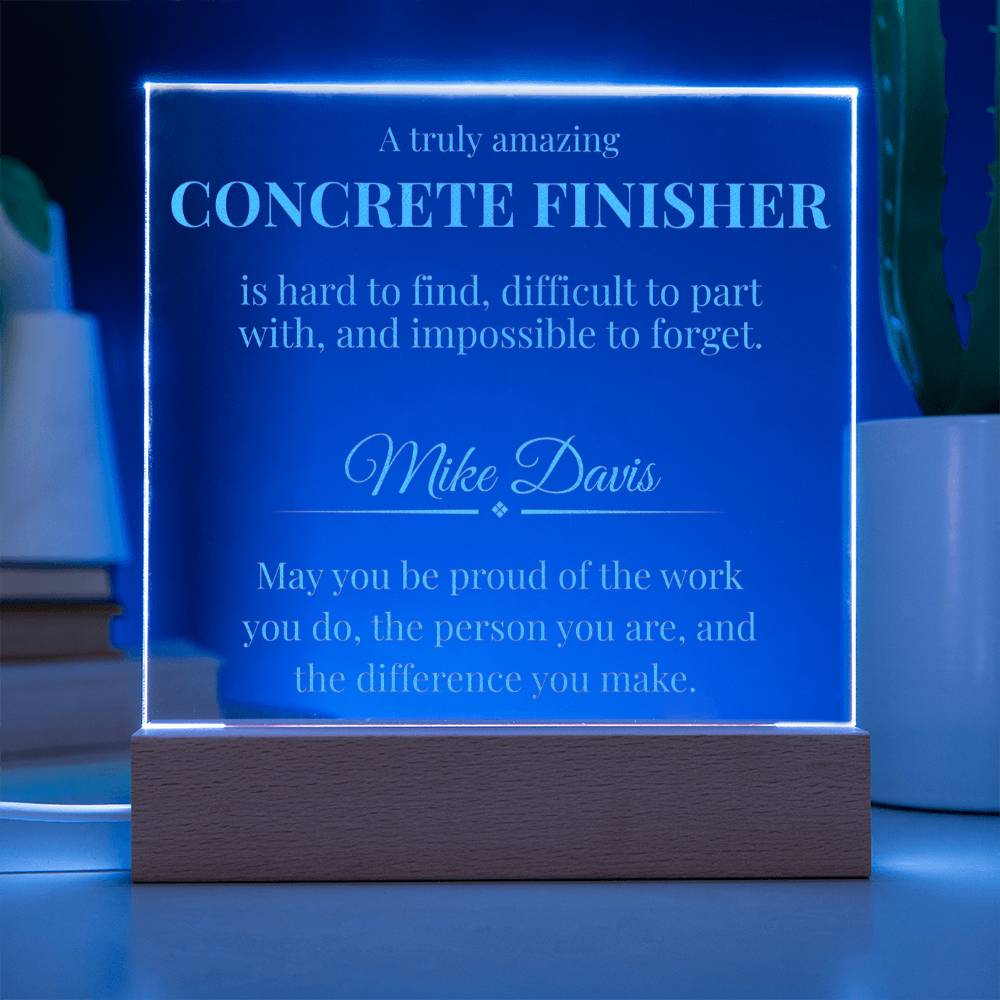 Concrete Finisher Engraved Acrylic Square Plaque