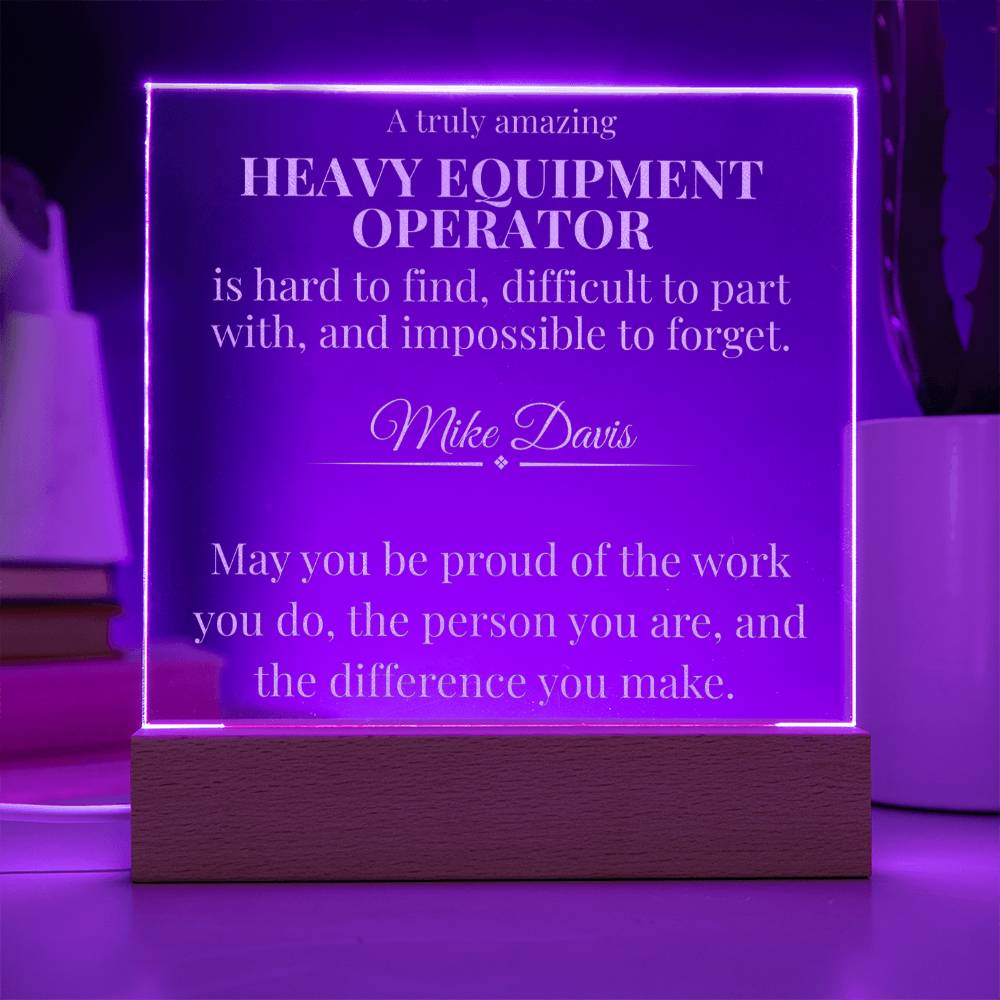 Heavy Equipment Operator Appreciation Plaque