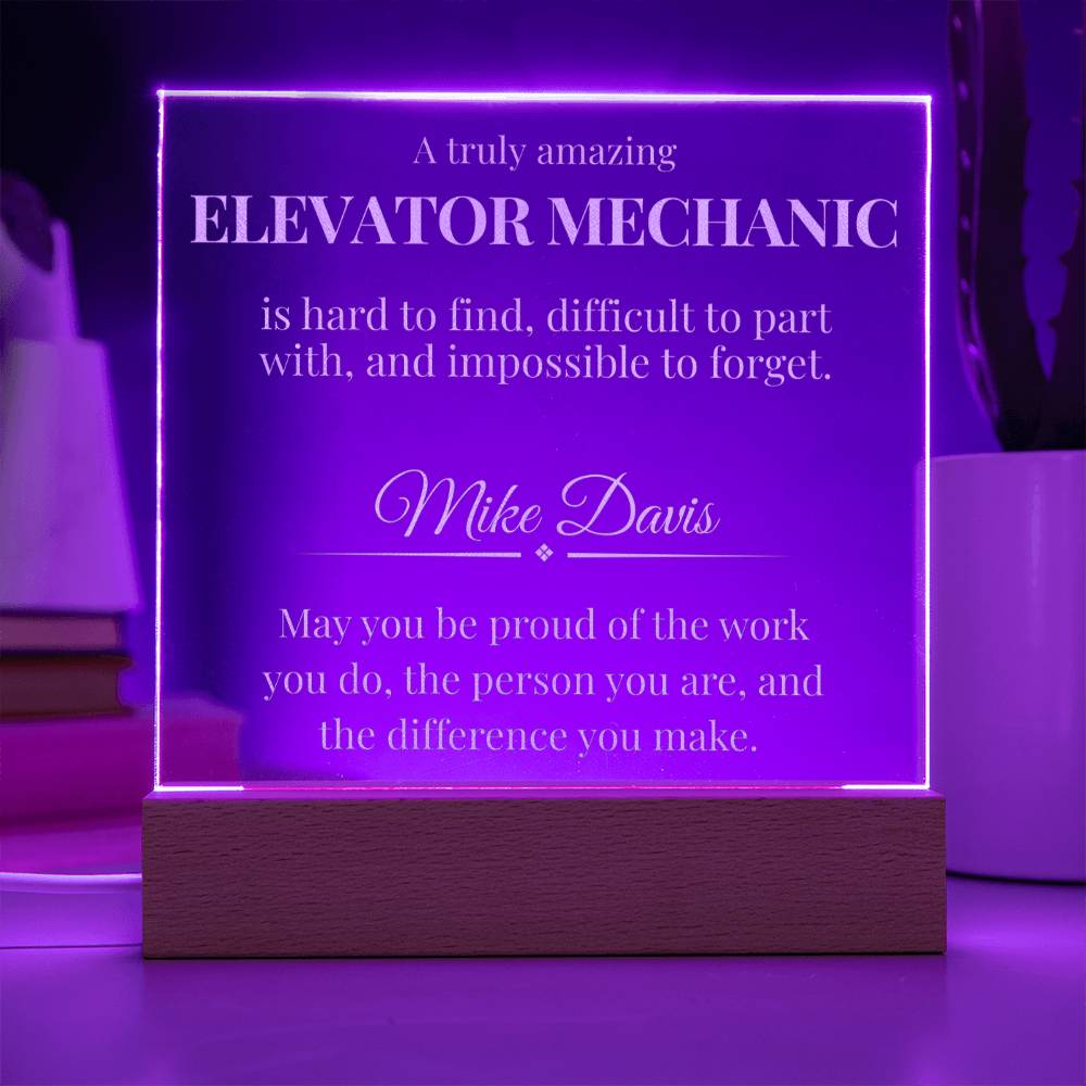 Elevator Mechanic Engraved Acrylic Square Plaque