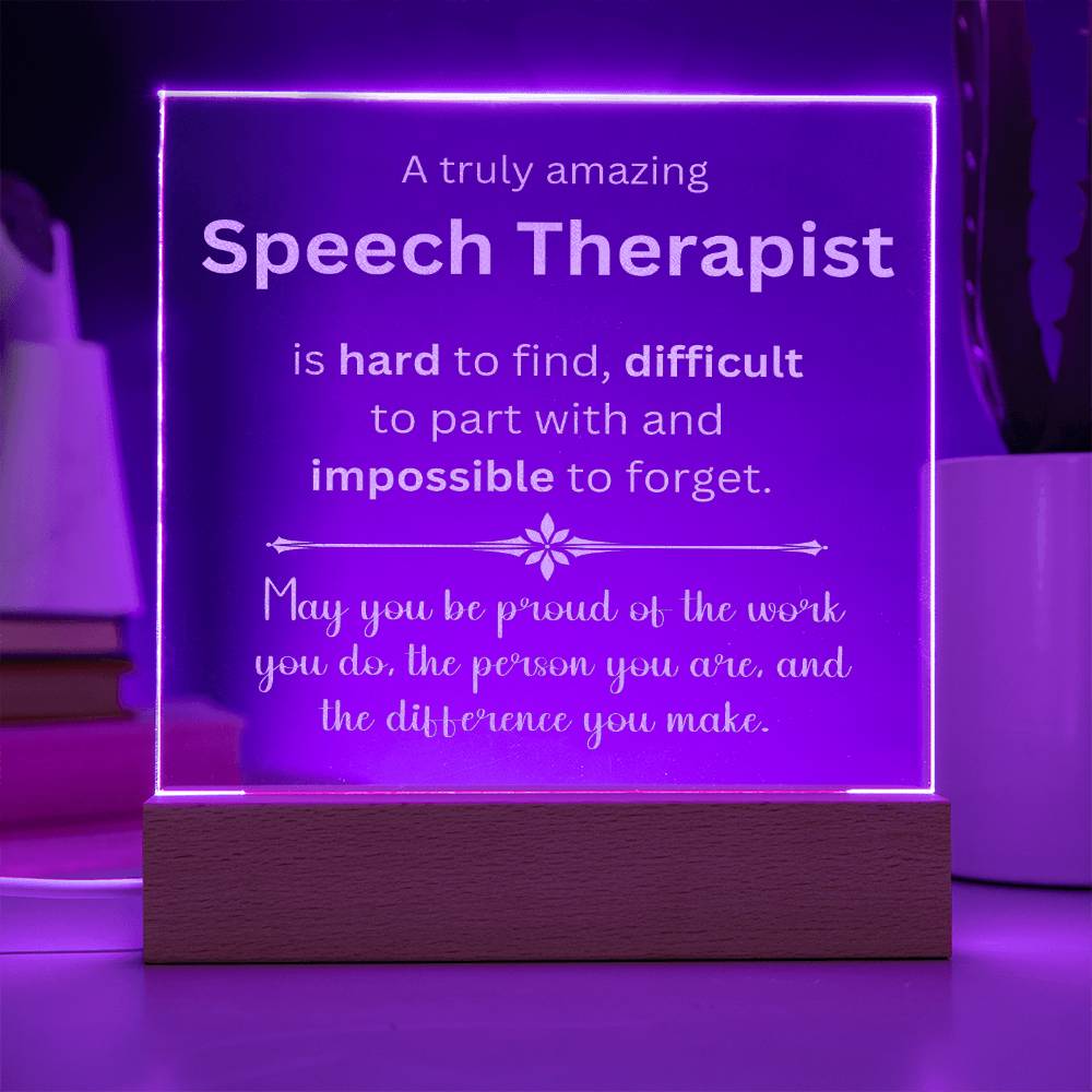 Engraved Plaque Appreciation Gift For Speech Therapist