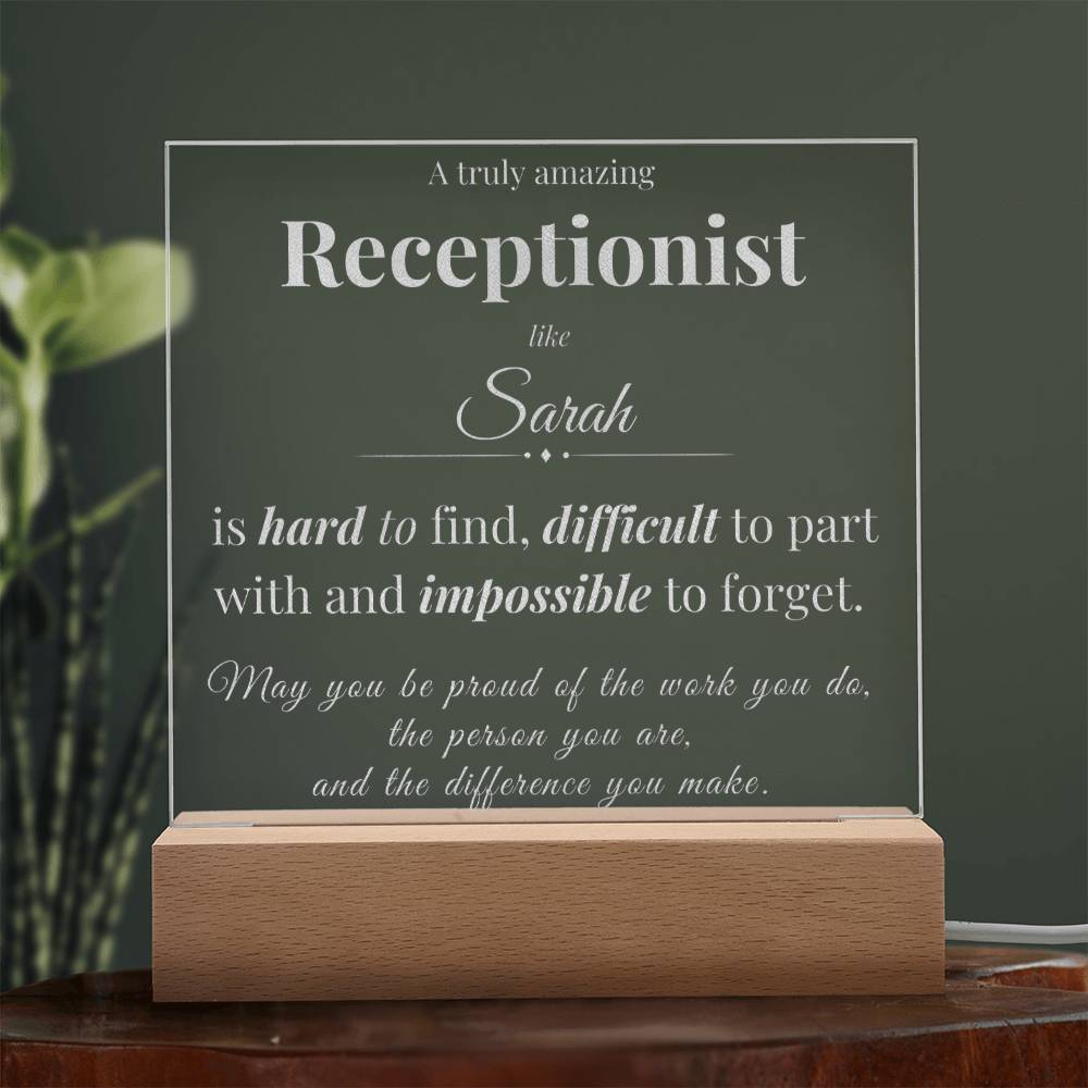 Receptionist Appreciation Gift - Engraved Acrylic Square Plaque